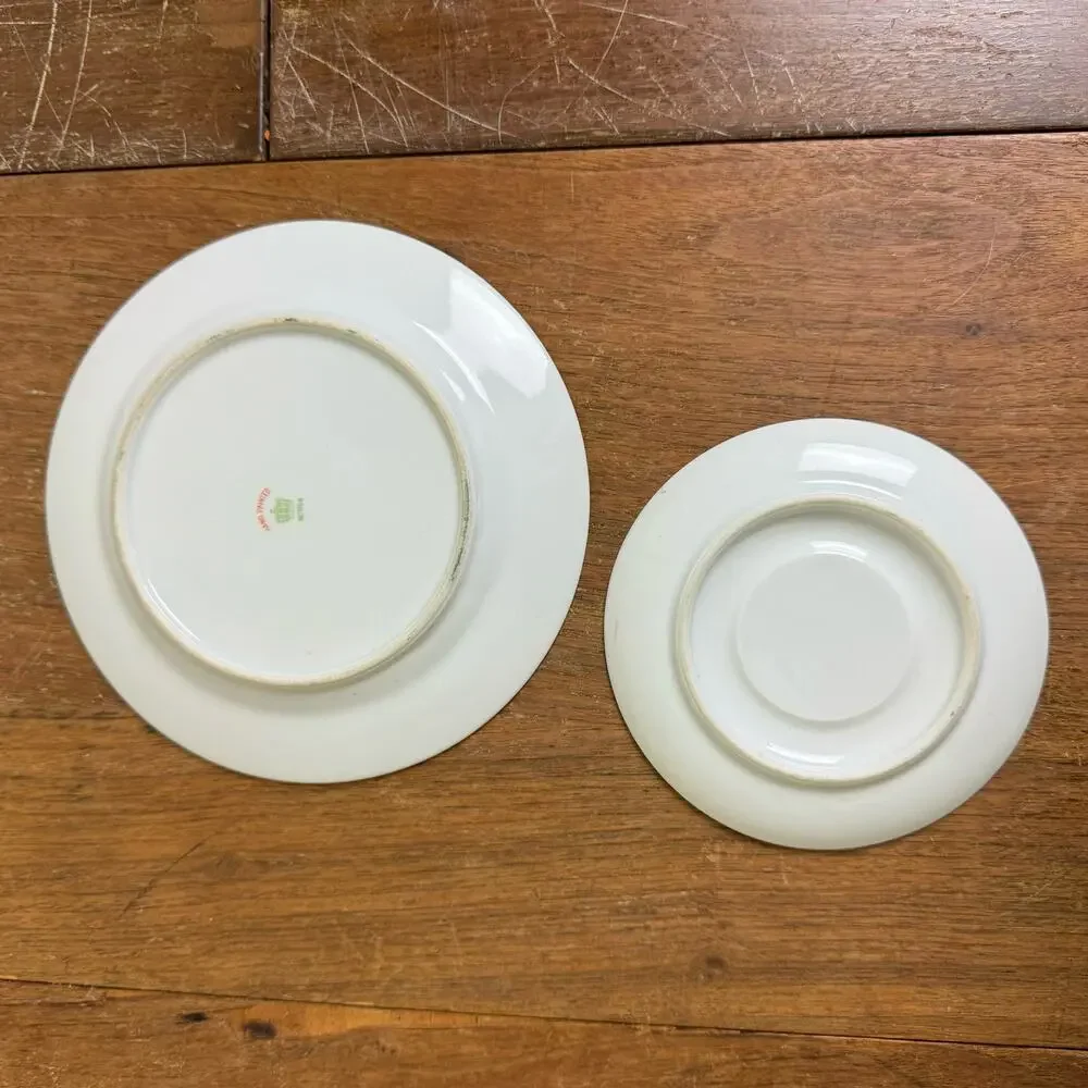 Nippon Vintage Hand painted Porcelain Country Scene Cookie and tea Saucer plates